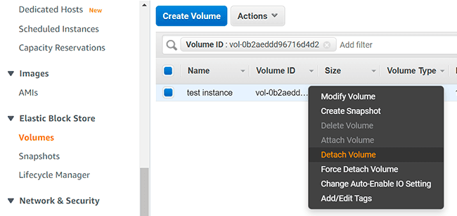 Detach unencrypted volume