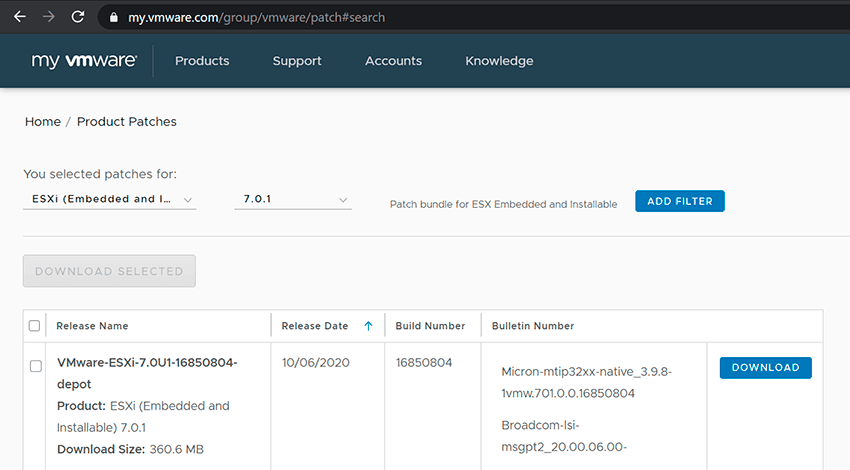 Download latest esxi build