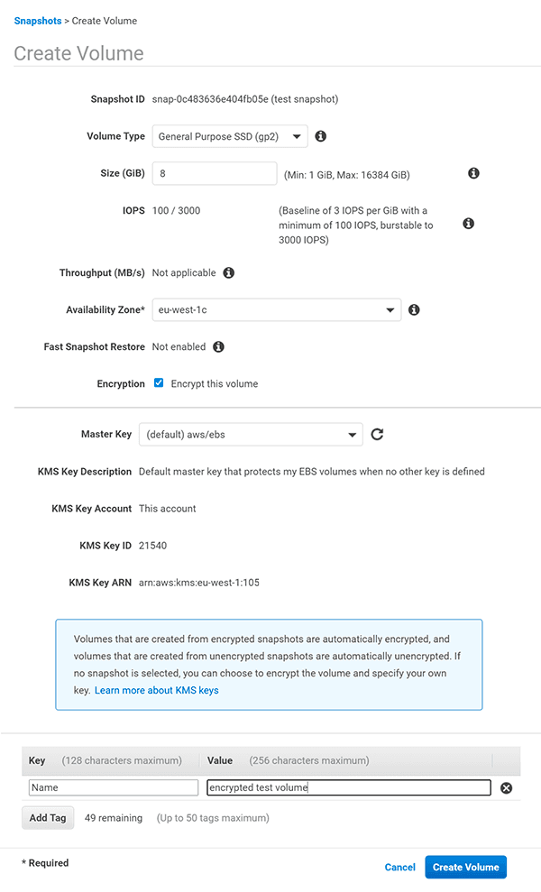 Provide encrypted volume details