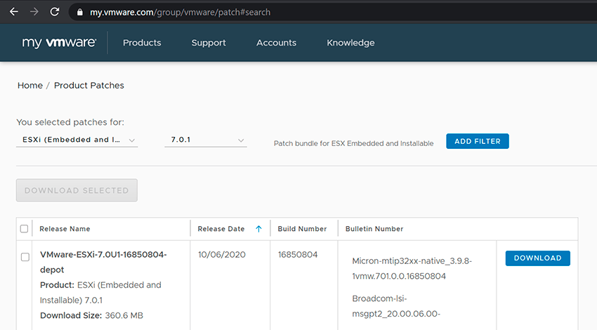 Download latest esxi build