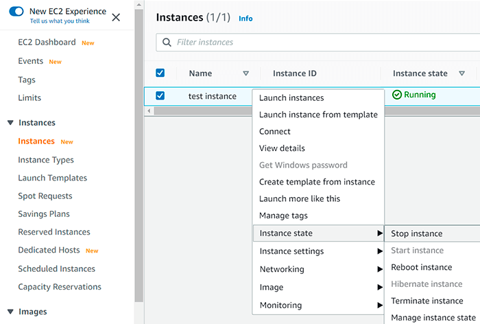 Stop instance